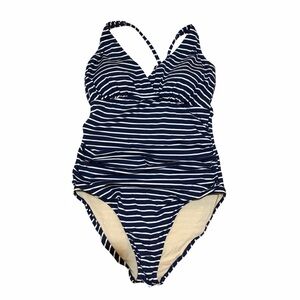 Garnet Hill Navy and White Striped One Piece Swimsuit